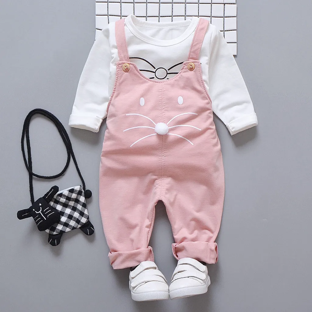 

Toddler Kids Baby Girl Cute Cartoon T Shirt Overalls Suspender Pants Outfits Set Tops Pants Roupas Infantis Menina Outfits Suit