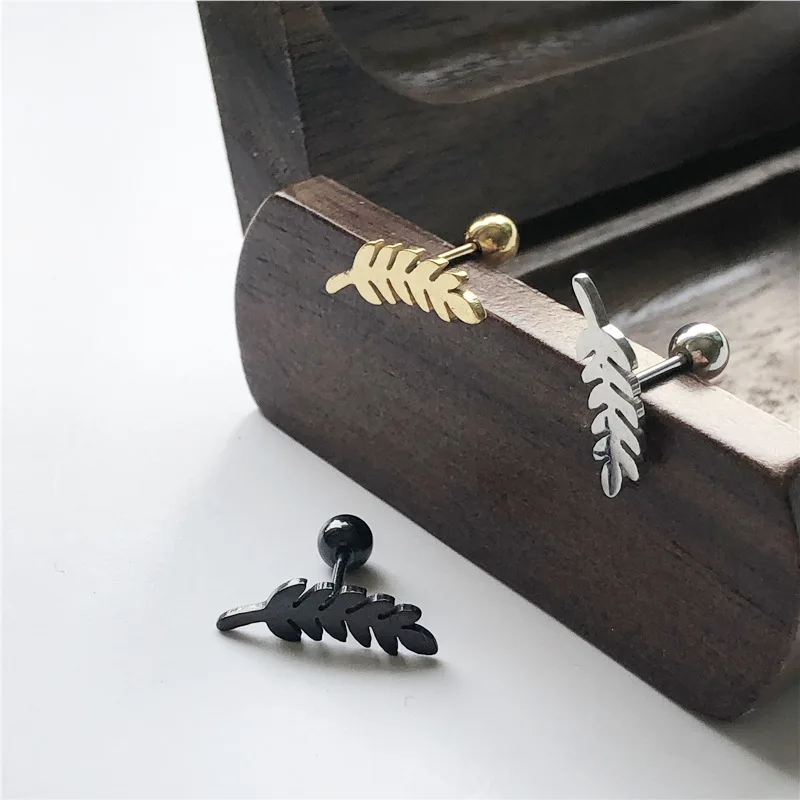 

16Gauge bar Leaf Ear Studs Helix Piercing Cartilage Earring Conch Rook Tragus Stud Ear Piercing Jewelry
