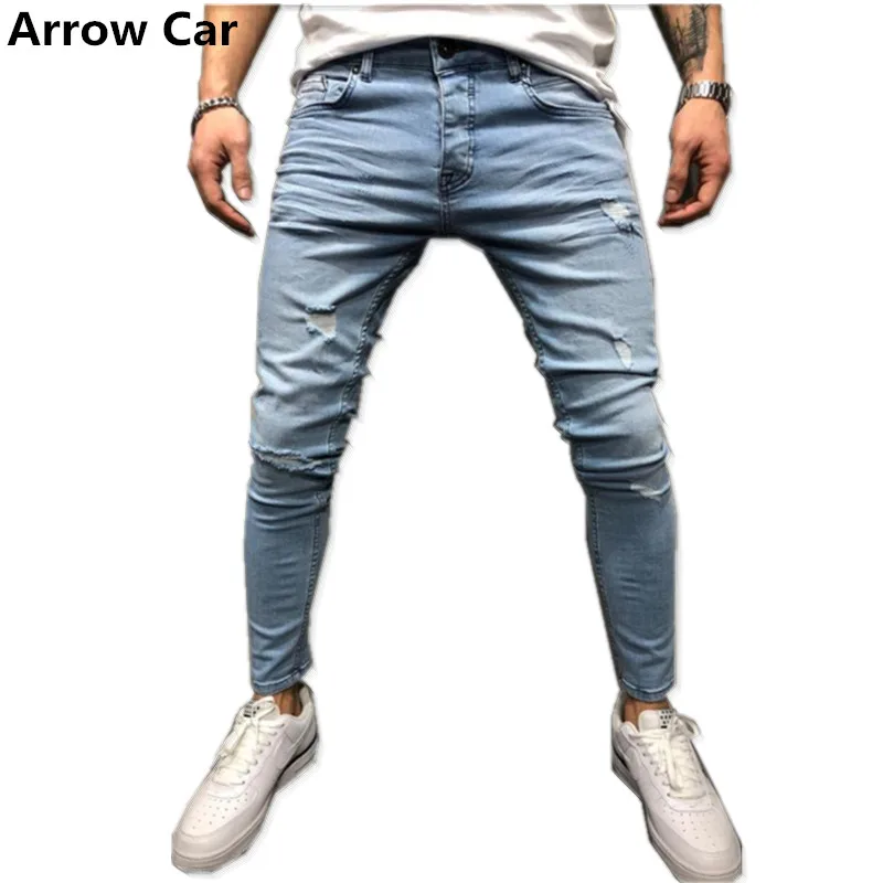 

Arrow Car Printed Jeans Men 2018 New Fashion Embroidery Skinny Holes Ripped Jeans For men Casual Boyfriend Jeans