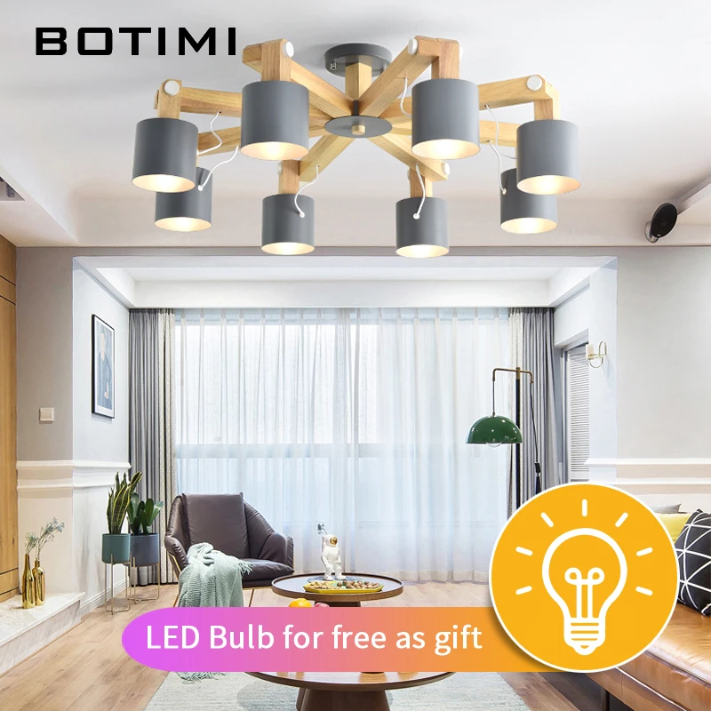 BOTIMI скандинавский светодиодный светильник для гостиной, регулируемые люстры, современные деревянные люстры E27, светильник для столовой
