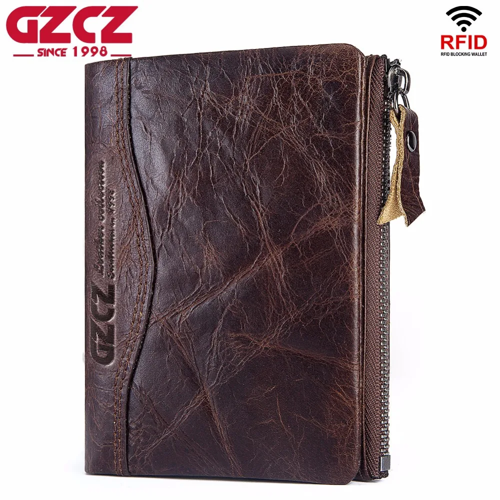 

HOT Genuine Crazy Horse Cowhide Leather Men Wallet RFID Male Cowhide Purse Coin Pocket Photo Card Holder High Quality Designer