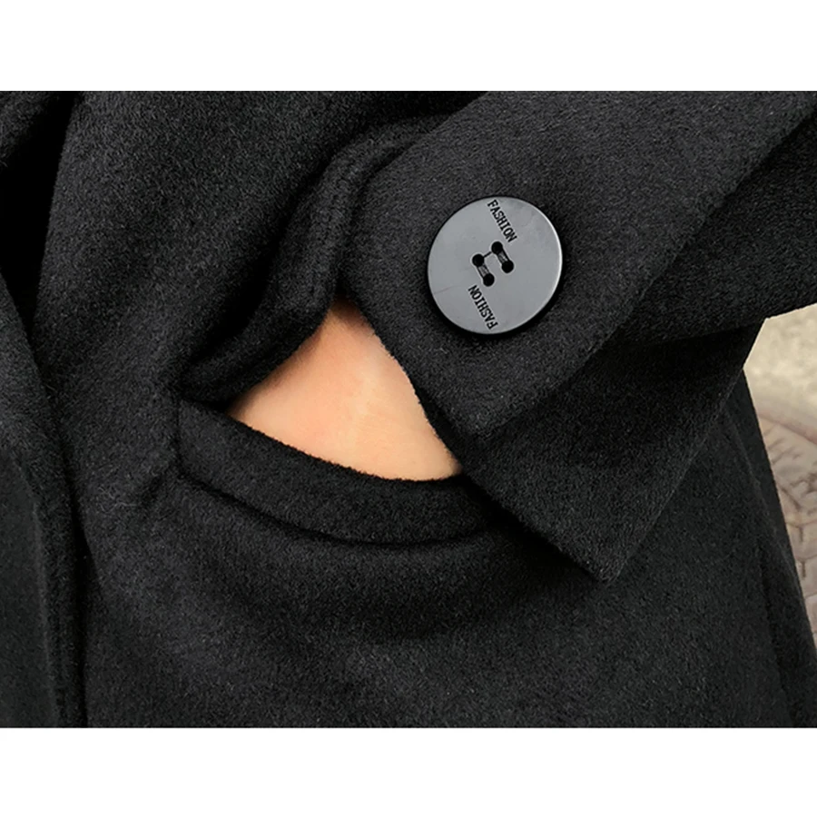 Mulena Loose Thick Black Long Wool Blends Coats Women Solid Double Breasted Pockets Office Work Ladies Winter Hardy Warm Coats Mulena Loose Thick Black Long Wool Blends Coats Women Solid Double Breasted Pockets Office Work Ladies Winter Hardy Warm Coats
