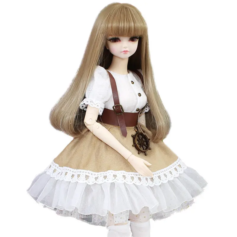 

Interesting Brown Long Hair 45cm BJD Doll With American Style Dress Birthday Brinquedos For Girls Movable New Body Joint Doll