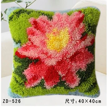 

method needlework kit Red yellow Lotus flower Pillow"do it yourself"latch hook rug kit Unfinshed embroidered carpet pattern