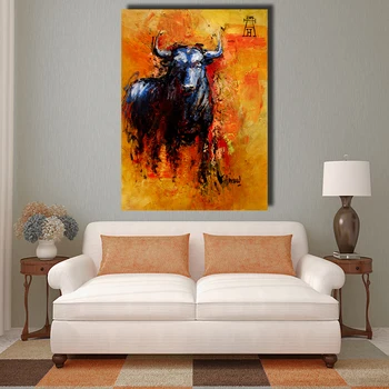 

QKART Home Decor Bull Animal Oil Painting on Canvas Wall Pictures for Living Room Wall Art Picture posters and prints