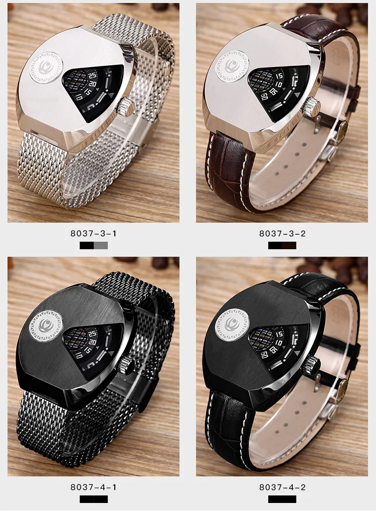 Креативный бренд Для мужчин кожаный ремешок кварцевые часы Pointerless концепция наручные часы, кварцевые наручные Водонепроницаемый наручные часы защитный Роман Montre из алюминиевого сплава