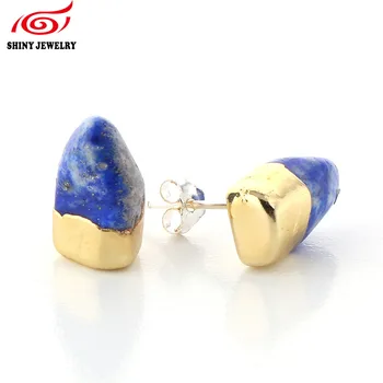 

Gold Druzy Stone Lapis Lazuli Tiger Eye Black Stones Healing Point Tusk Bead Stud Earrings 5 Pairs/lot Wholesale Natural Jewelry