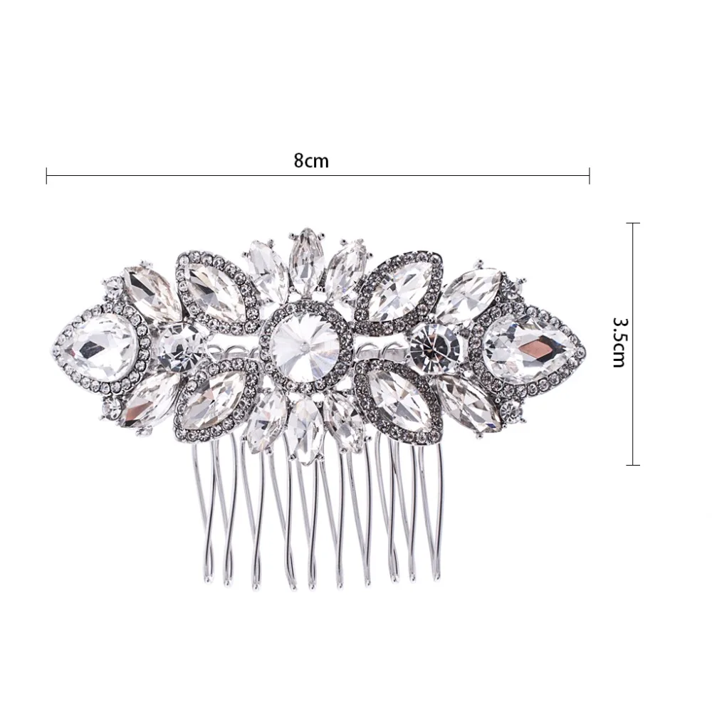 

New Light Rose Gold Tone Hair Jewelry For Bridal Flower Hair Comb Clear Austrian Crystal Headpiece Accessories GT4378