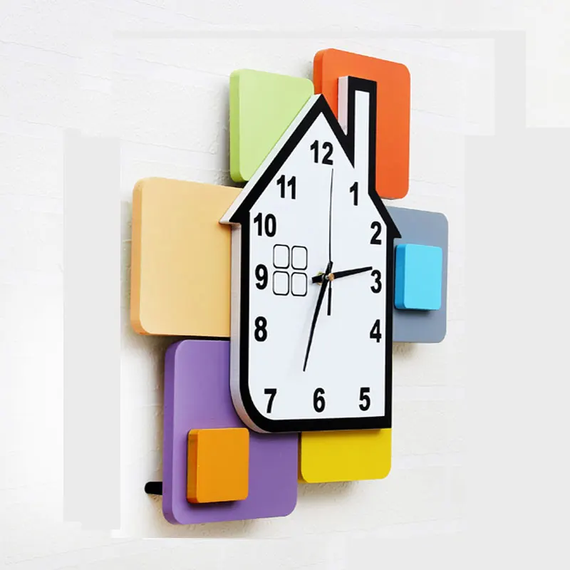 

Sale Horloge Murale Reloj Large Fashion Wall Clock Children Bedroom Mute Color Blocks Supe Wooden Quartz Study Needle Circular