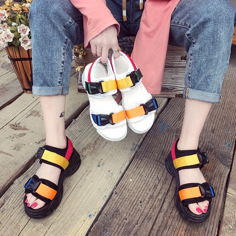 

2019 New Summer Women Beach Sandals Chunky Female Sneakers Gym Sport River Plate Shoes Flip Flops Croc Slippers Sandalias Mujer