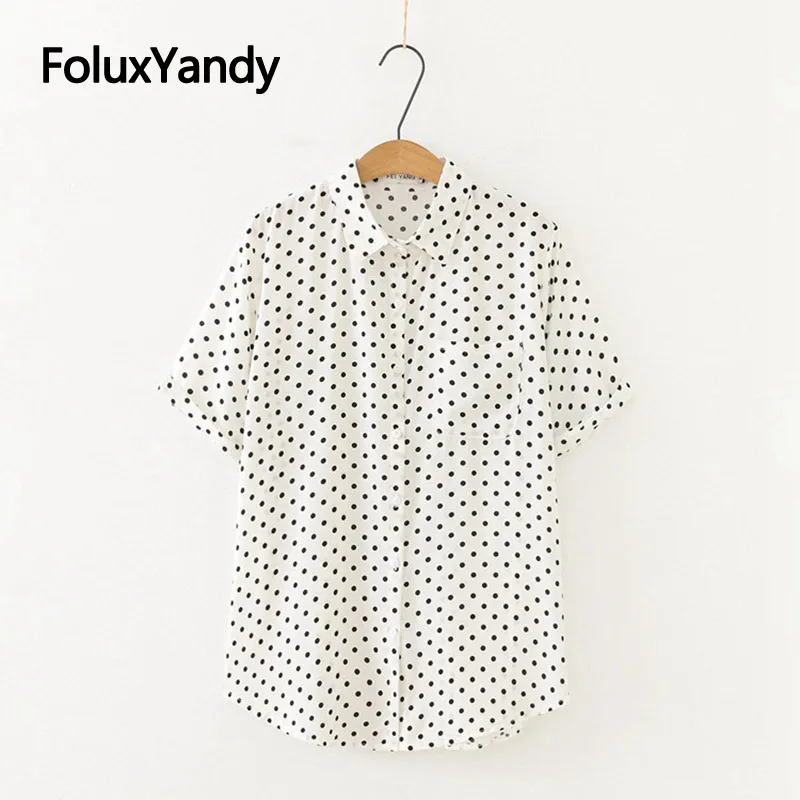 

Polka Dot Summer Chiffon Blouse Women Short Sleeve Shirt Turn-down Collar Plus Size Blouse Shirt KKFY3804