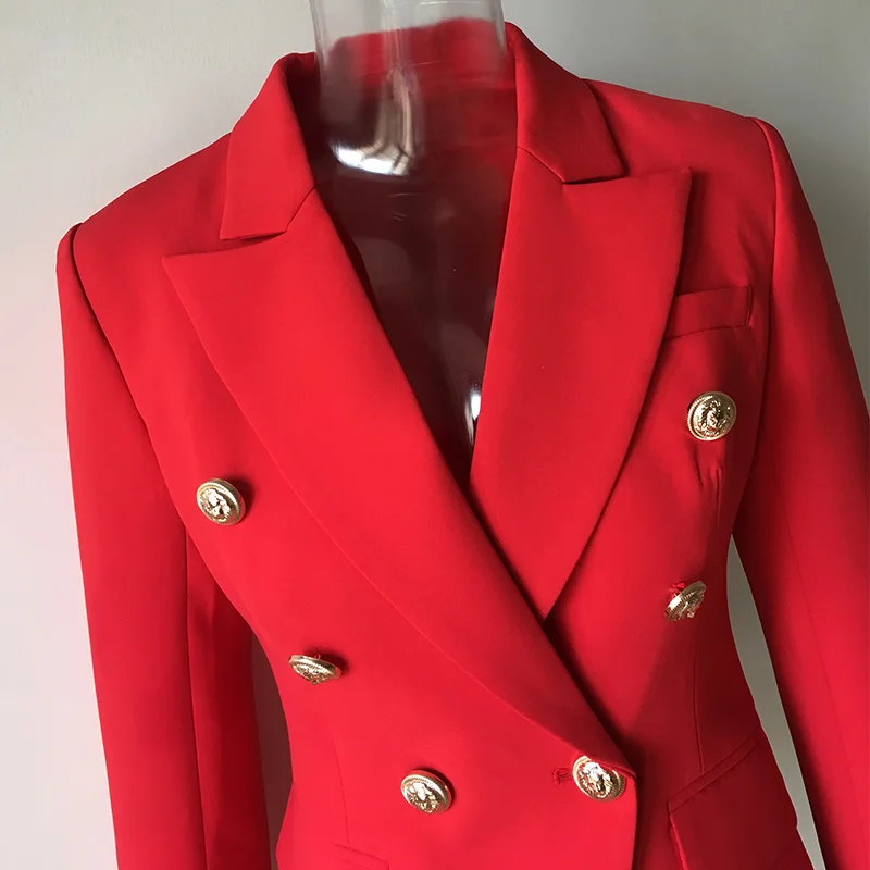 Plus Size XXXL Classic Design European High Street Style Women Red Slim Blazer Metal Buttons Fashion Blazers High Quality