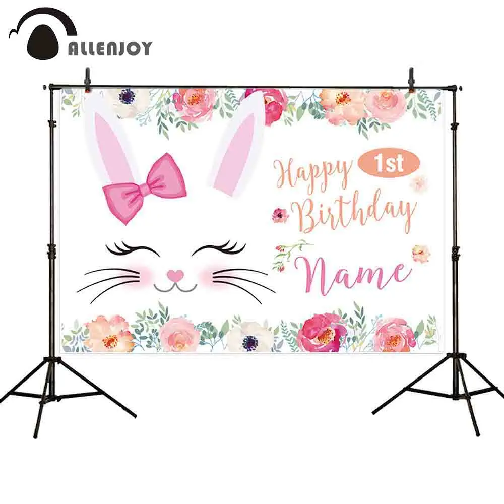 

Allenjoy backdrop photocall cute rabbit cartoon flowers newborn baby girl birthday custom photographic background for photo