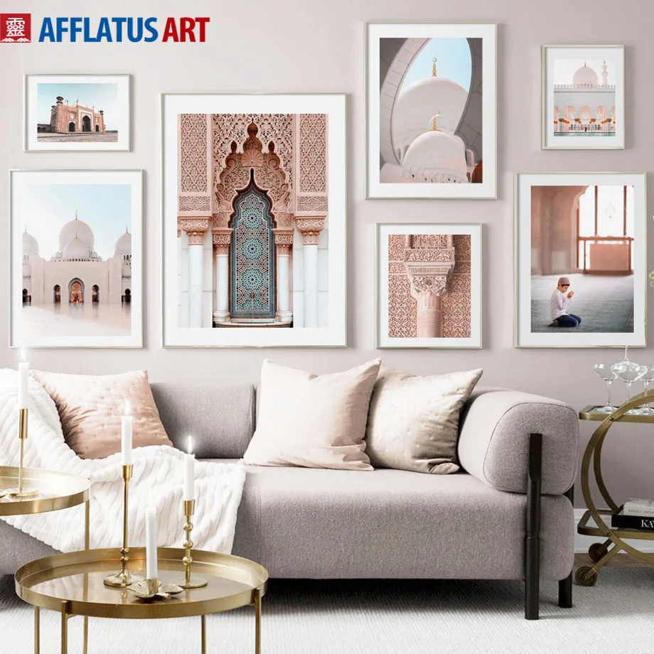 

White Church Morocco Door Stone Pillar Wall Art Canvas Painting Nordic Posters And Prints Wall Pictures For Living Room Decor
