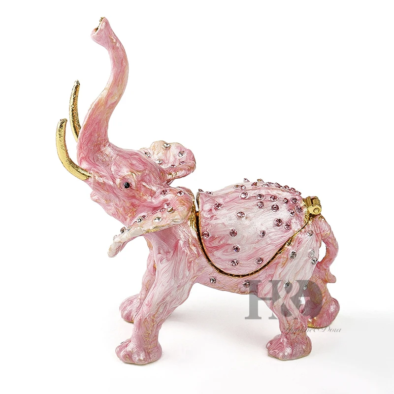 

H&D Pink Decoration Elephant Trinket Box Figurine Statues Large Animal Jewelry Storage Box with Gift Box Home Wedding Decor