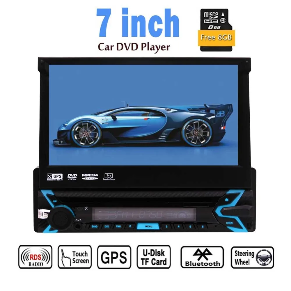 

Single Din Car GPS Navigation Stereo in Dash Car DVD CD Player Support Bluetooth/USB/SD/SWC/FM AM Radio With Free 8GB Map Card