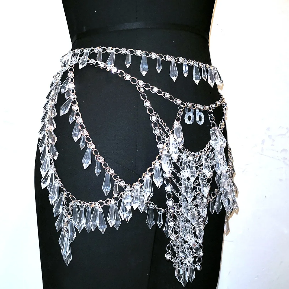 Crystal Beading Disco Exotic Chain Belts & Cummerbunds Sexy Mini Skirt Festival Fashion Dancer Wear Party Jewelry CRS622