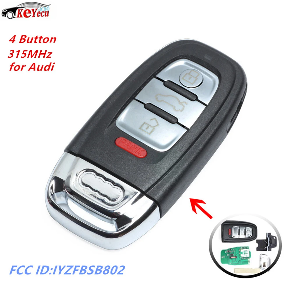 KEYECU 4 кнопки дистанционного ключа Fob Выберите 315 МГц для Audi A3 A4 A5 A6 A8 Quattro Q5 Q7 A6 A8 номер детали FCC ID: IYZFBSB802