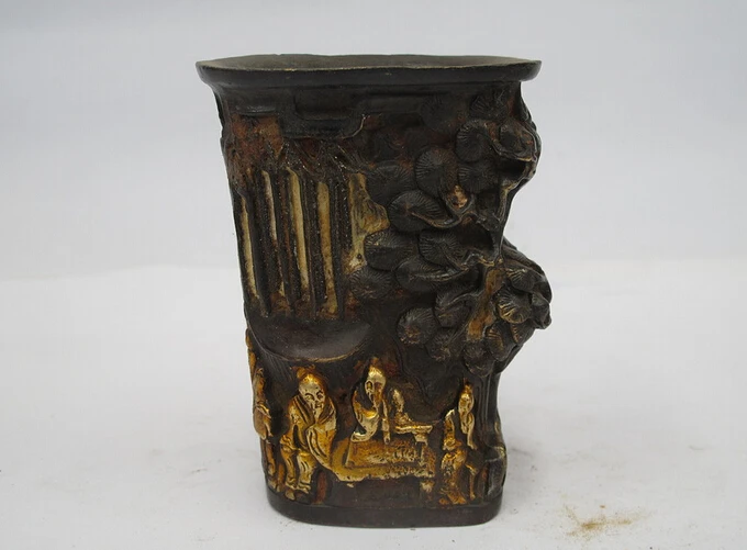 

wholesale factory China Folk FengShui Bronze Gild Pine tree Old man brush pot pencil vase