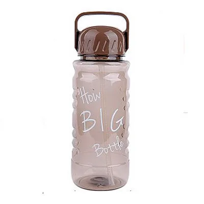 Bpa-free пластиковая Спортивная бутылка для воды 1500 мл 2000 мл большая емкость пластиковая космическая Спортивная бутылка для напитков портативная бутылка для воды с соломинкой - Цвет: Коричневый