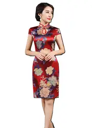 Шанхай история китайский Стиль платье Винтаж Qipao один Слои короткий рукав платье Ципао по колено Qipao для Для женщин