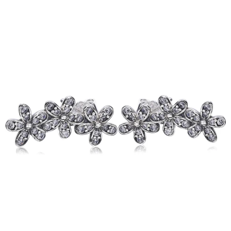 

Hot Sell Authentic 925 Sterling Silver Dazzling Daisy Stud Earrings with Clear CZ Earrings For women Fine panqiou jewelry