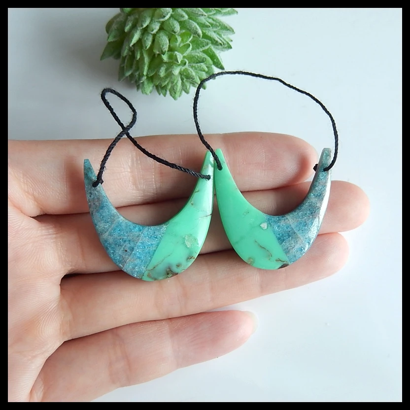

Natural Gemstone Chrysoprase,Blue Apatite Crystal,ntarsia fashion Gemstone Earring pair,30x30x4mm,8g