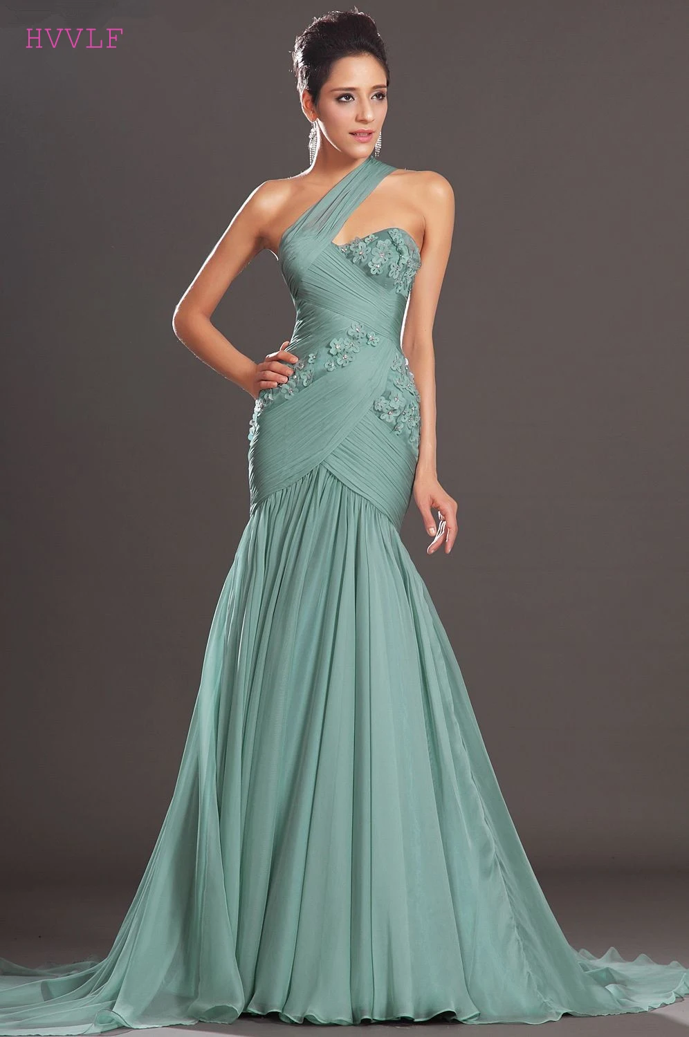 Free-Shipping-New-Charming-Mermaid-One-Diagonal-Shoulder-Chiffon-Evening-Dresses