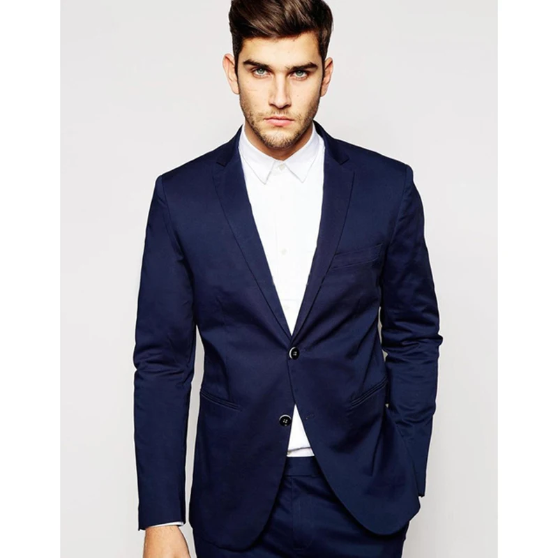 Fashion Gentle Mens Suit Two Pieces Navy Blue Dress Jacket Pants Gap ...