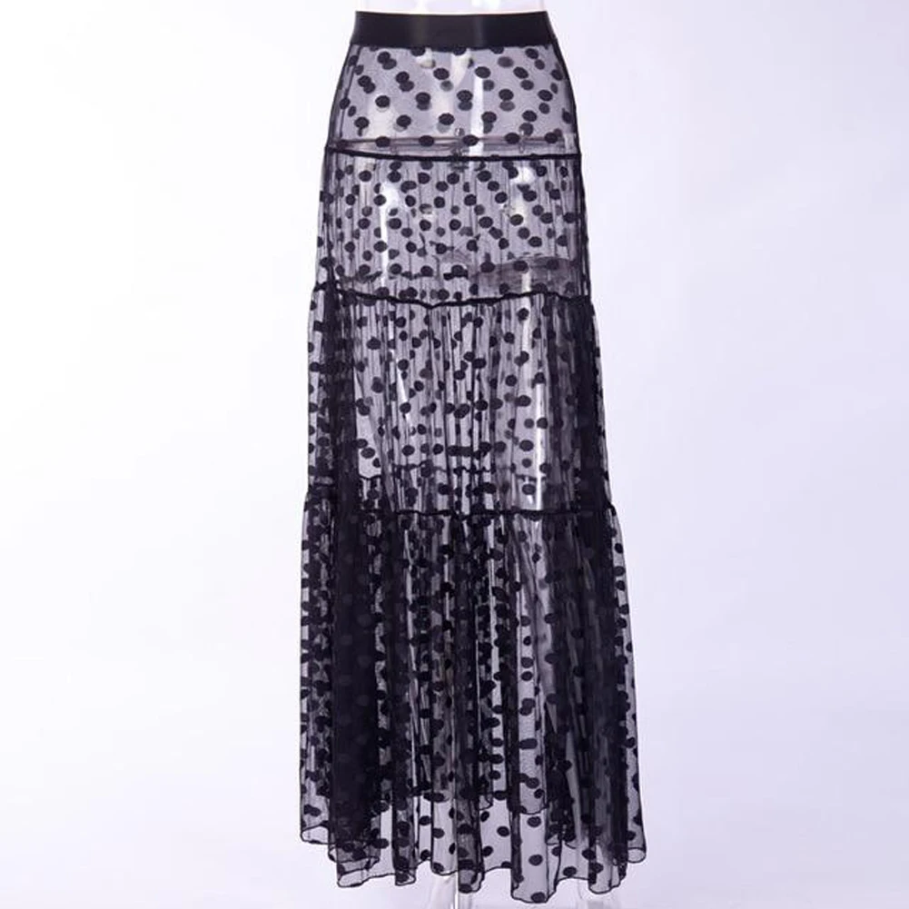 Для женщин Boho Maxi Высокая талия прямая юбка ретро в горошек длинные юбки клуб вечерние летние пляжные