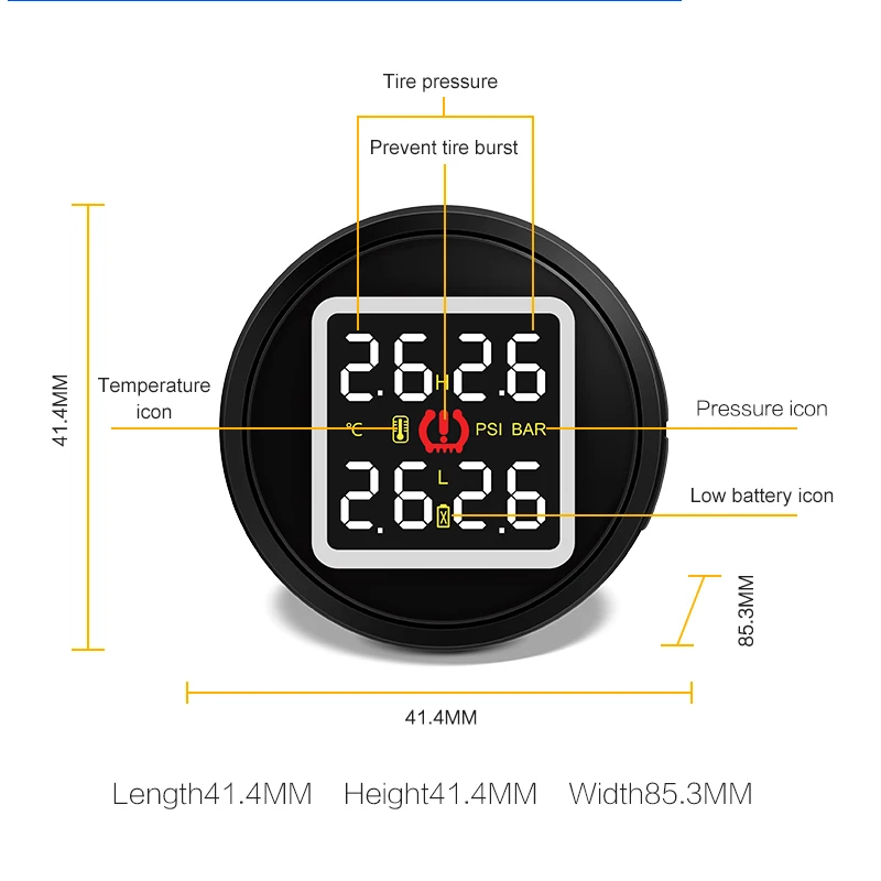 Автомобильное зарядное устройство TPMS, датчик давления в шинах, система безопасности, совместимая со всеми брендами, 4 Датчики давления в шинах, мониторинг реального времени