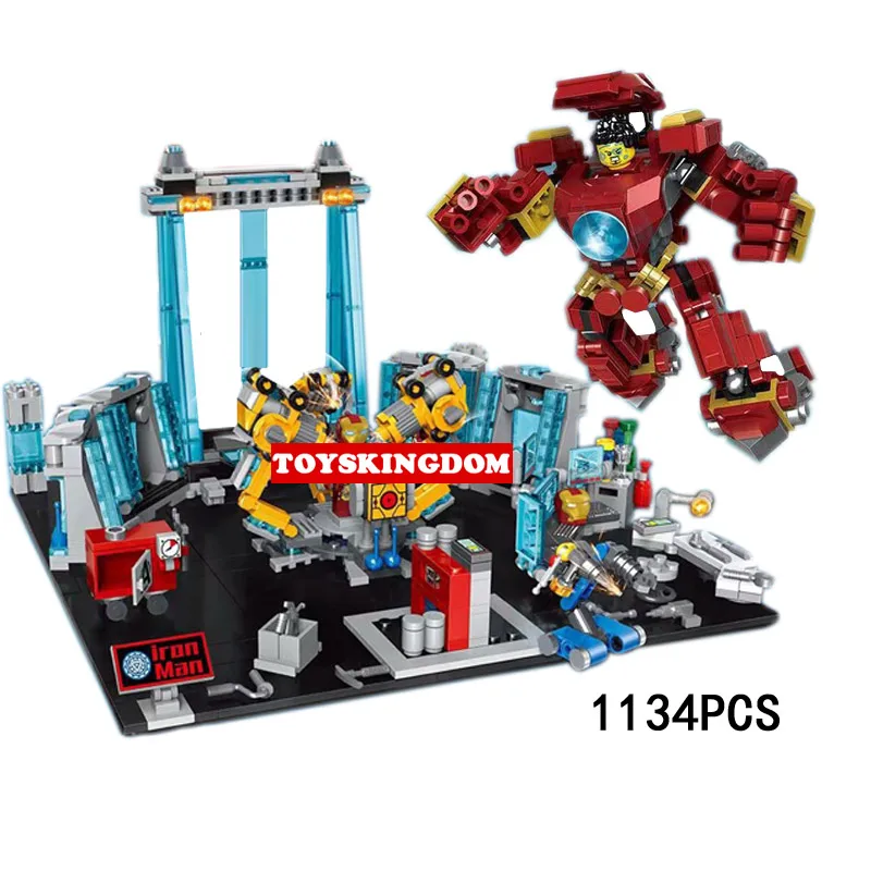 

Hot super heroes marvel ironman experimental base moc building block Hulkbuster mech iron man tony Stark figures bricks toys