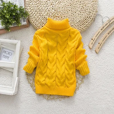 Детский свитер для мальчиков и девочек; однотонные детские свитера с высоким воротником; мягкая теплая одежда для малышей; пуловер; сезон осень-зима; Sueter Infantil - Цвет: Цвет: желтый