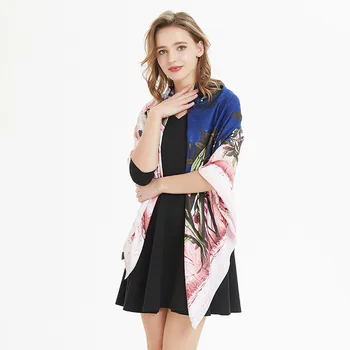 

Spring New Silk Towel Lady Stamp Water and Ink 130cm Twill Simulated Silk Super-printing Square Scarf Designer Women Luxury