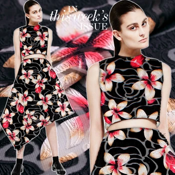 

French catwalk fashion hollow jacquard fabric custom clothing dress printed fabric wide 100 polyester fabric wholesale cloth