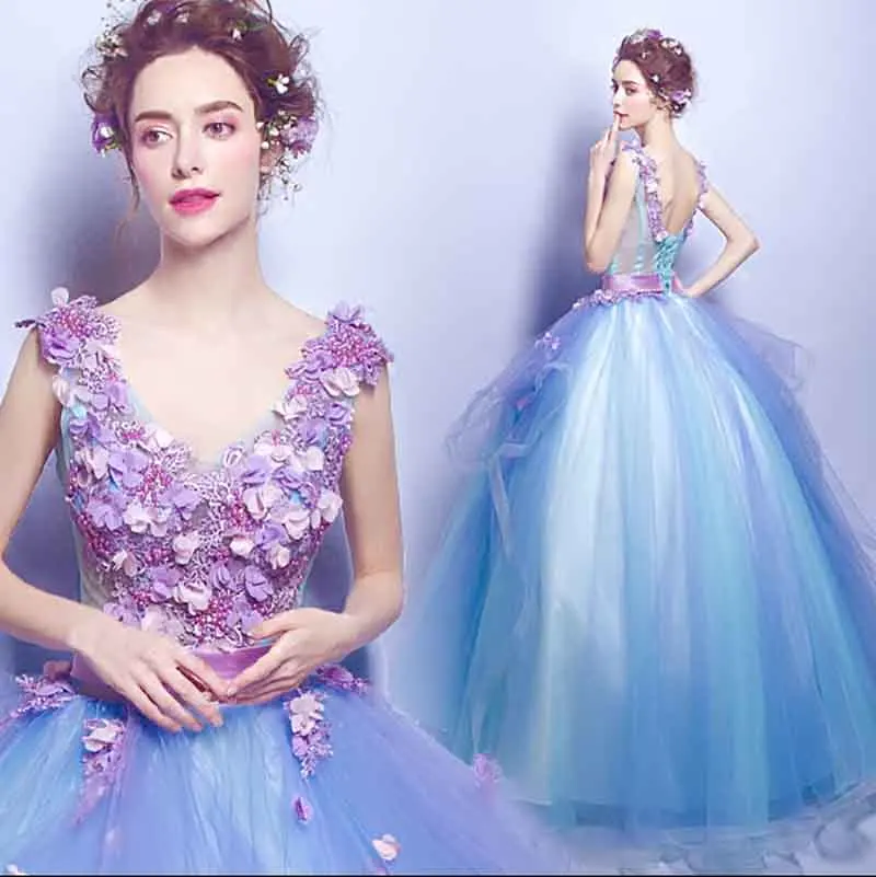 Купить роскошное синее фиолетовое бальное платье индивидуальная свадебная
