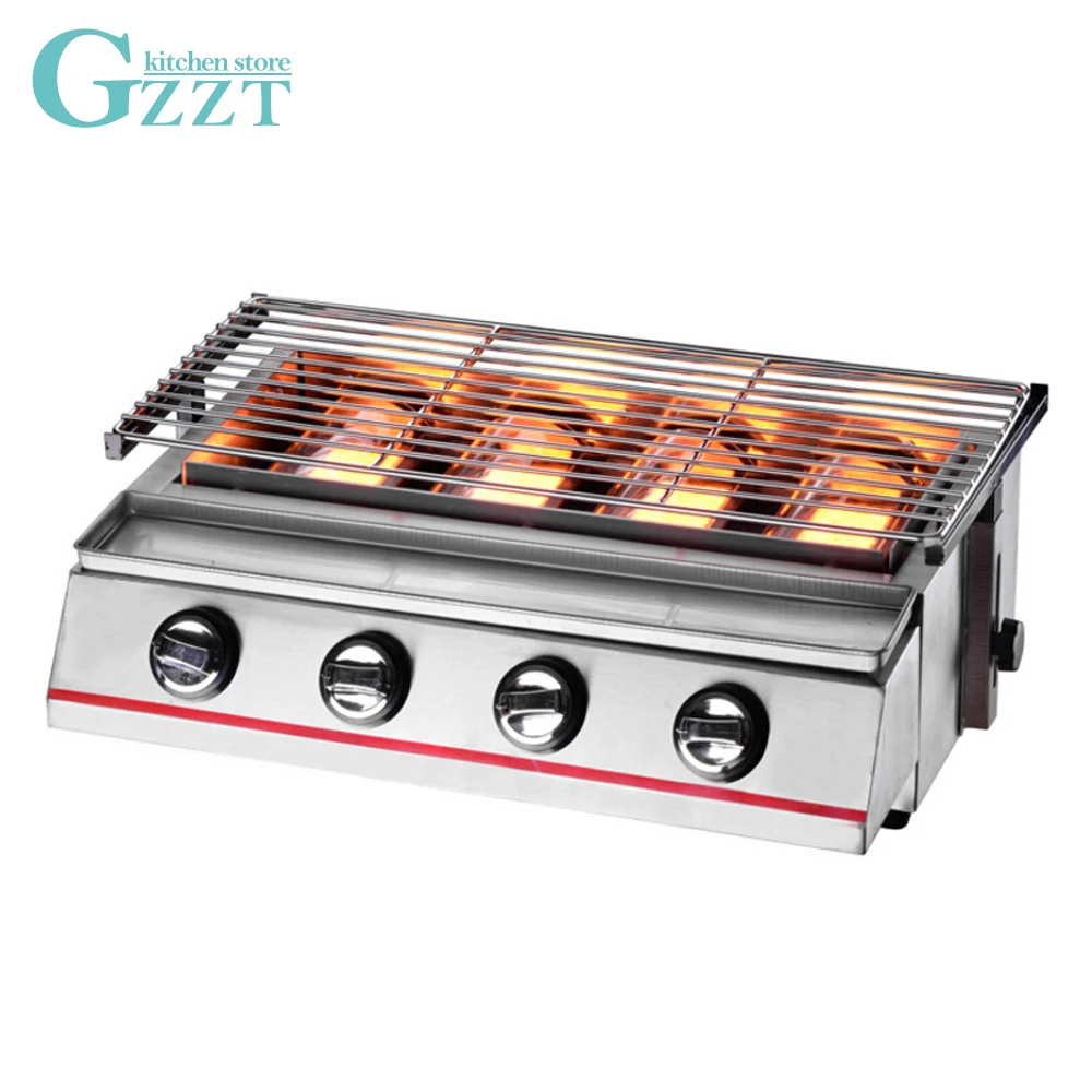 

GZZT 4 Burners Gas Barbecue Infrared Smokeless Roasting Tray Gas grill LPG Picnic Barbecue Grill For Outdoor Kitchen Tool