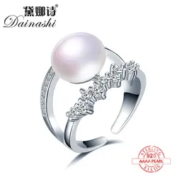 Dainashi Geniune стерлингового серебра 925 пробы Для женщин Регулируемый Pearl Ring, яркий AAA циркон, ювелирных украшений для девочек Подарки