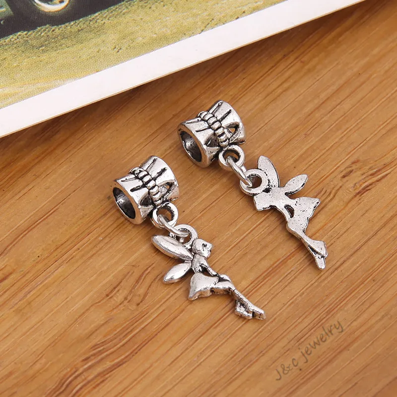 

25 pcs Vintage tibetan silver big hole bead fit Pandora charm bracelet DIY angel charms for jewelry making 2892