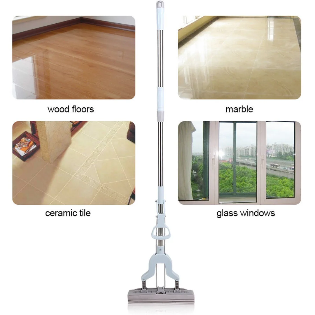 Newest Stainless Steel Telescopic Handle Absorbent Sponge Mop Home Floor Cleaning Tool