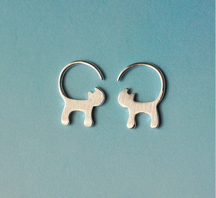 Cat earring woman 100% 925 Sterling silver Jewelry fashion Hypoallergenic Stud earrings  for women gift silver earrings