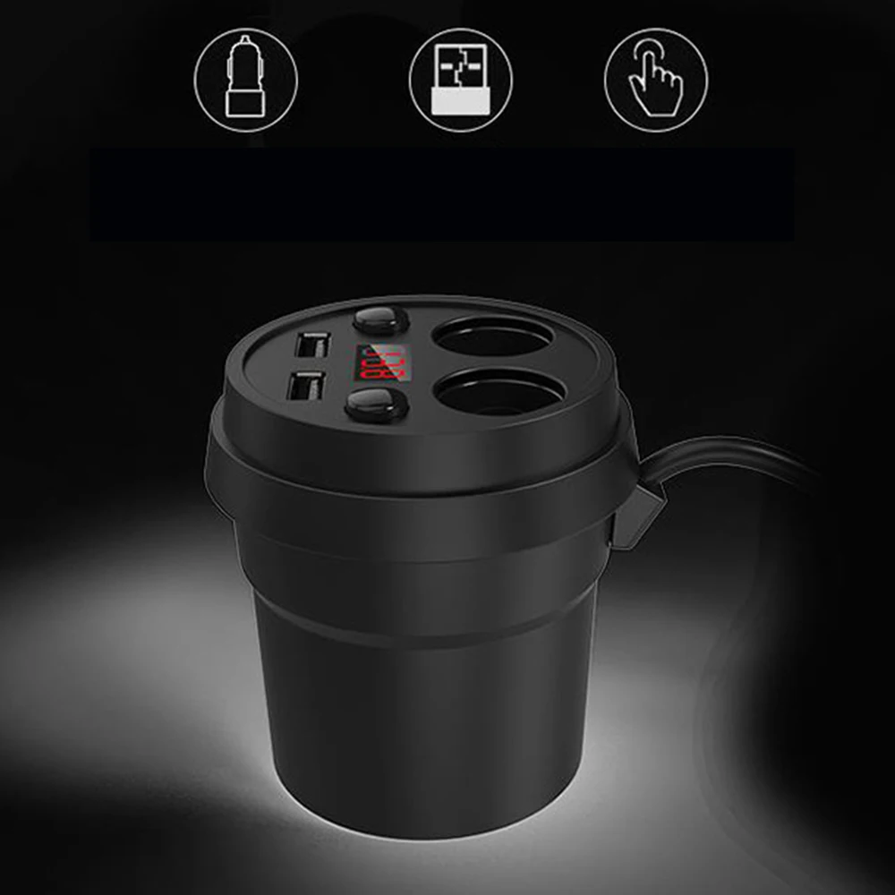 Car Charger 2 USB DC/5V 3.1A Cup Power Socket Adapter Cigarette Lighter Splitter Mobile Phone Chargers With Voltage LED Display