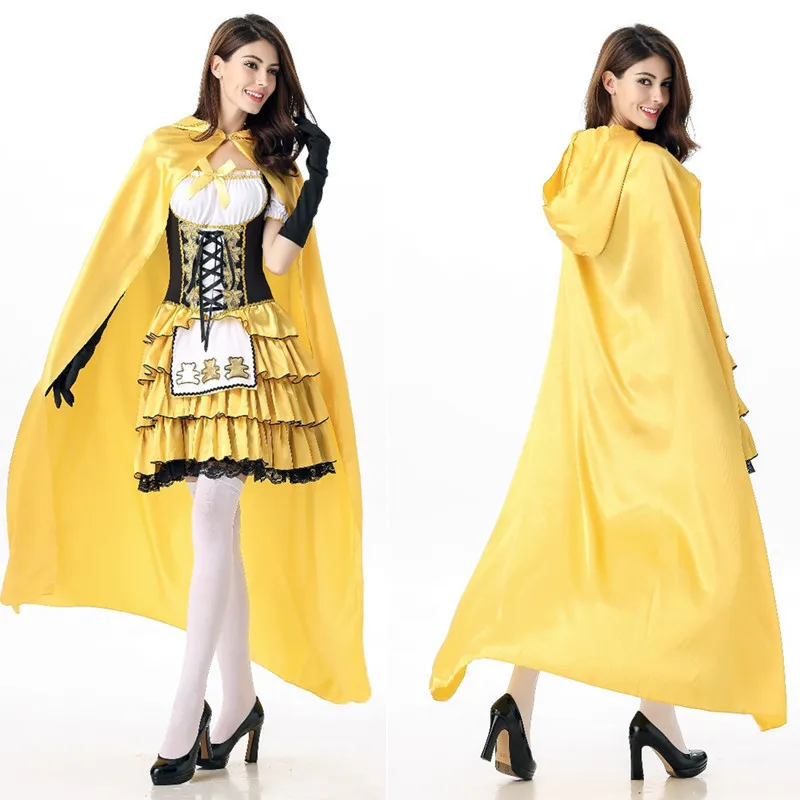 

Halloween Party Cosplay Yellow Costume for Women Cute Carton Bear Dress with Cloak Girls Lolita Princess Dress Cake Vestido