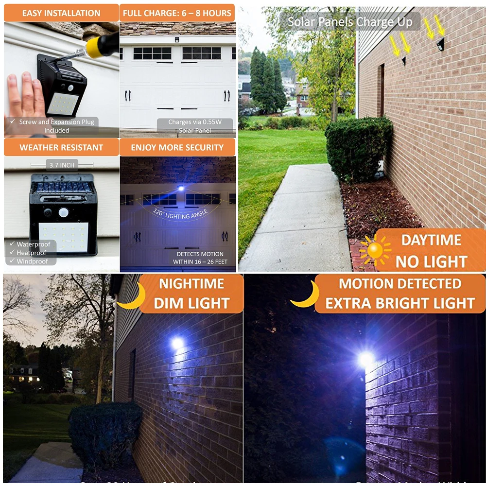 Sensor de Movimento Água ao ar Parede para Casa Luz à Prova Pacote Luzes Solares 20 Leds Night Security Dwaterproof Livre Iluminação Jardim Pátio 4 Led 2 Cheap Lâmpadas solares