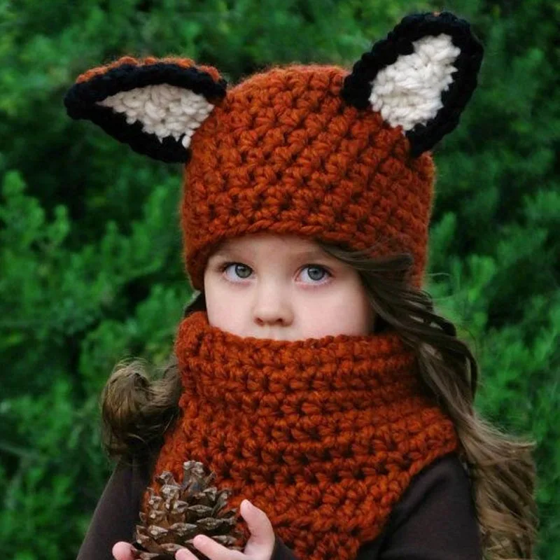 Зимняя детская вязаная шапка, шарф, комплект ручной работы, детская вязаная шапка с рисунком белки