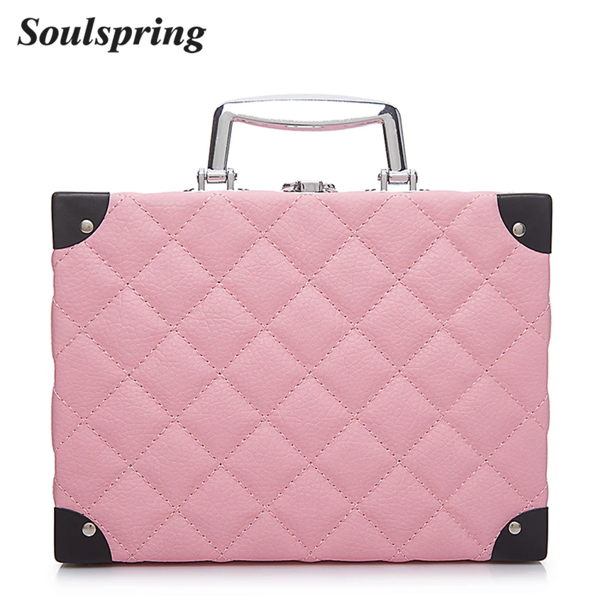 Цена Мода Diamond Lattic косметичка коробка элегантный для женщин составляют мешок несессер чемодан Макияж Организатор зеркало Tote Роскошные 2018 Новый