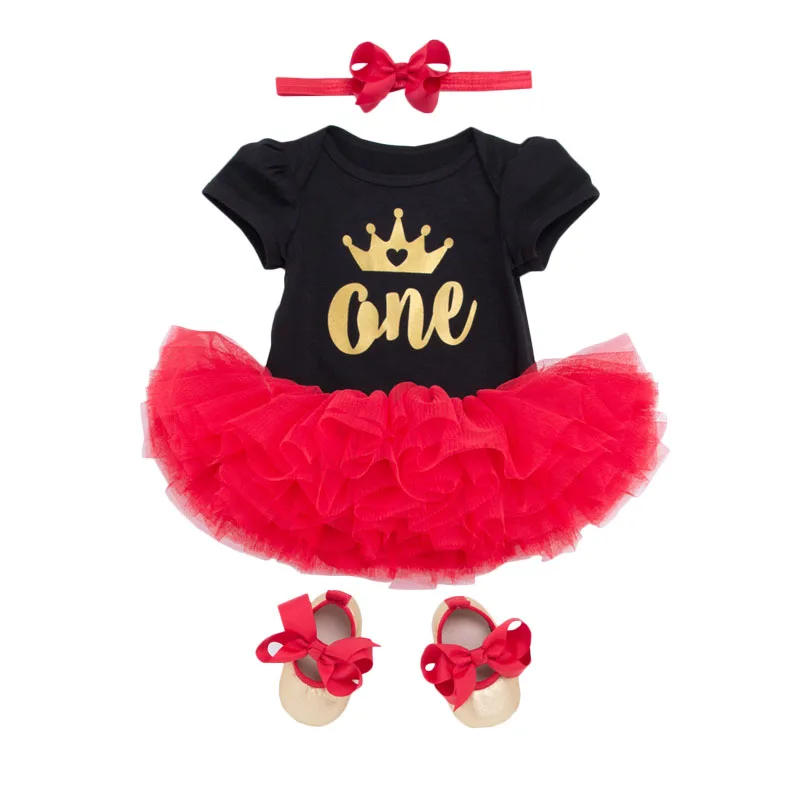 Baby Girl Clothes 1st Birthday Gold Letter Crown Print Outfits Infant