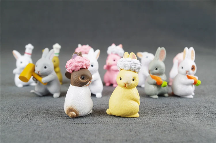 BAIUFOR 6pcs Forest Animals Cartoon Rabbit family Action Figures Fairy Garden Miniatures Terrarium Figurines Children Toys