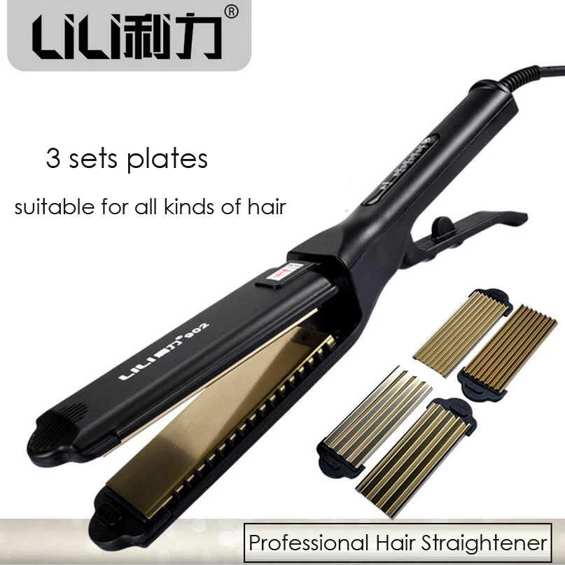 

Professional Hair Straightener Titanium Corn Waves Temperature Control Flat Iron Hair Curler 3 Exchangeable Plate Styling Tools