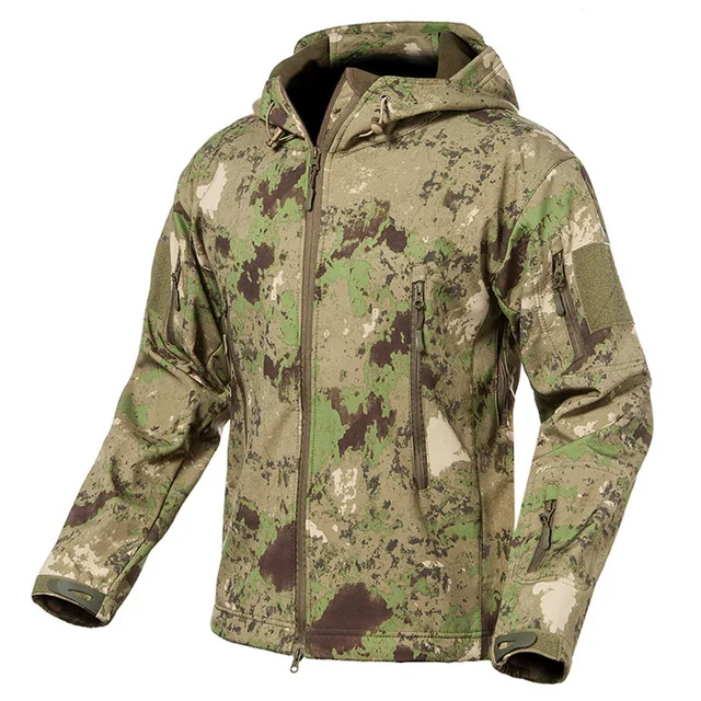 Военная камуфляжная ветрозащитная водонепроницаемая куртка, топы для мужчин, верхняя одежда для альпинизма, верховой езды, мягкая флисовая Толстая теплая тактическая куртка - Цвет: green ruins